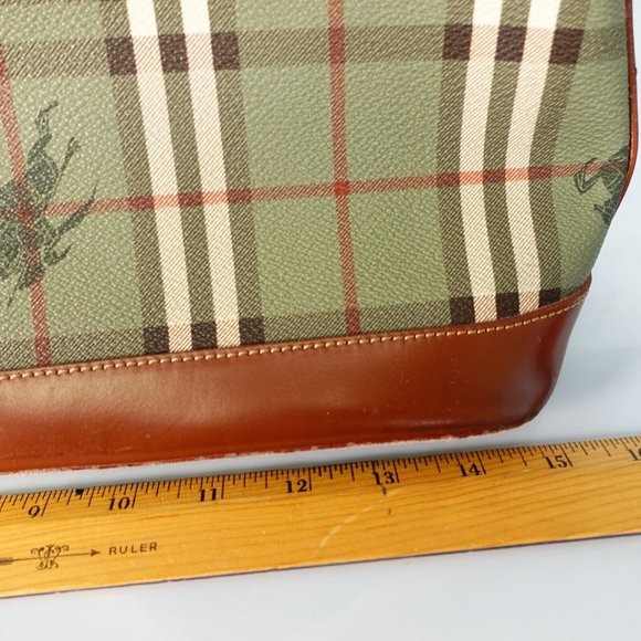 Vintage Burberry Bag Women Leather Large Plaid Dome Haymarket Check Brown Green - Picture 4 of 16